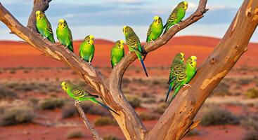 A group of birds sitting on a tree branch photo