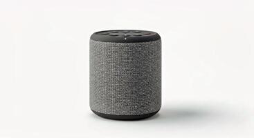 Stock Photograph of a Sleek Portable Bluetooth Speaker With a Woven Fabric Exterior photo