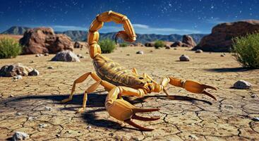 Scorpion in the desert with a starry sky photo