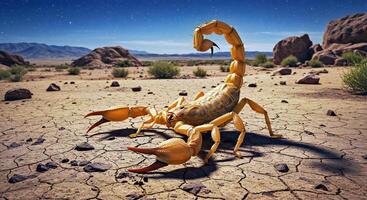 A scorpion is standing in the desert photo