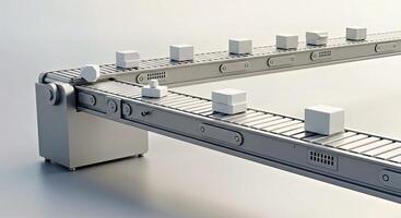 A conveyor belt with several boxes on it photo