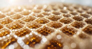 Closeup of honeycomb with light shining through it photo