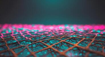 A close up of a mesh net with pink and blue lights photo