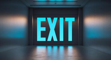 Exit sign in an empty hallway photo