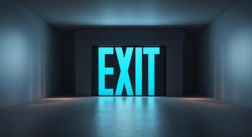 An exit sign in an empty room photo