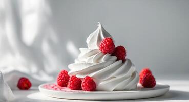A Whimsical Whipped Cream Dessert with Raspberries photo