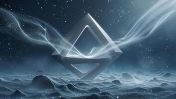 Geometric Celestial Form Floating Amidst Cosmic Debris Field Shrouded in Celestial Dust photo