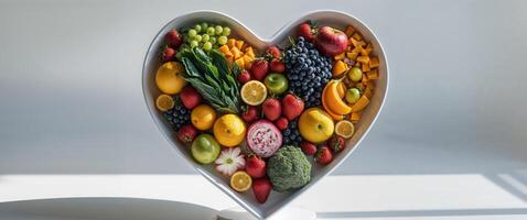 Heart Shaped Platter With Colorful Fruits And Vegetables photo