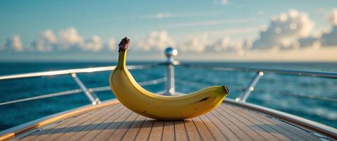 A banana sitting on the deck of a boat photo