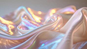 A close up of a shiny fabric with a rainbow effect photo
