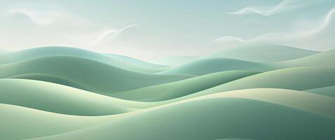 Rolling green hills in soft gradient tones forming an abstract modern landscape with a peaceful and harmonious visual flow photo