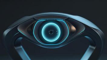 Futuristic biometric eye scanner with neon interface and intricate design photo