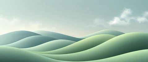 Rolling green hills in soft gradient tones forming an abstract modern landscape with a peaceful and harmonious visual flow. photo