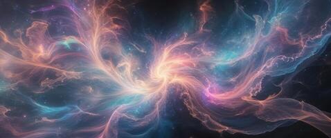 Vivid cosmic abstract with swirling colors and dazzling light effects in a digital space. photo
