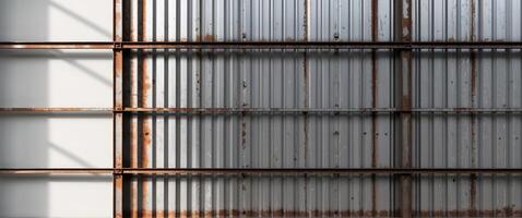 Rusty metal texture with corrugated sheets and steel structure elements background Copy Space photo