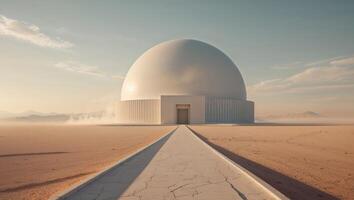 A white dome in the desert with a path leading to it photo