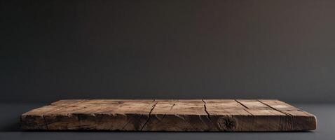 Rustic Wooden Board On Dark Background Empty Surface For Product Display photo