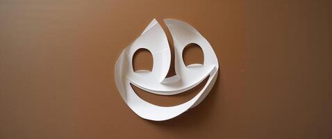 Positive Thinking Through Mental Health Assessment Using a Paper Cut Smile Face on a Brown Background. photo