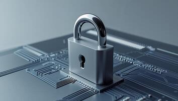 Digital Security Concept with Lock on Circuit Board photo
