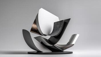 Rotating D sculptures made of abstract shapes and materials photo