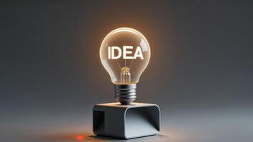 Glowing Bulb on Stand with Idea Word Inside. photo