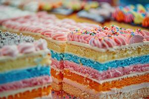 Rainbow Layer Cakes With Colorful Frosting photo