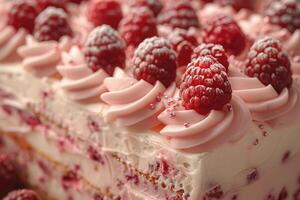 Raspberry Cream Cake With Swirls Of Frosting photo