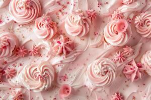 Pink frosting swirls with sprinkles and decorative stars photo