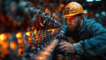 Industrial Worker Maintaining Complex Machinery System photo