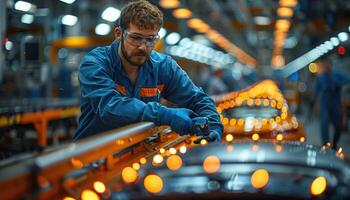 Assembly Line Worker Constructing Automobile photo