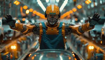 Robotic Worker Inspecting Automotive Assembly Line photo