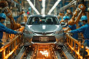 Automotive Assembly Line Workers Using Robots photo