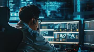 Analyst Working Late Monitoring Data Streams photo