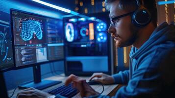 Man Working Late on Data Visualization Project photo