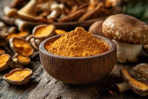 Nutritious Cordyceps Mushroom Powder and Dried Mushrooms for Health Supplements photo