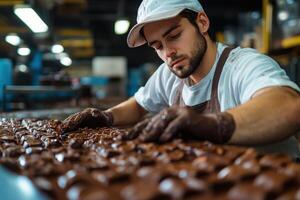 Chocolatier Crafting Exquisite Chocolate at a Cacao Plant photo