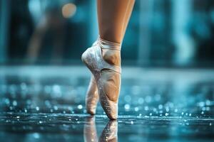 Close-Up of Ballet Dancer's Feet en Pointe Showcasing Grace and Precision photo