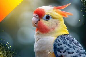 Vibrant Close-Up of a Colorful Cockatiel Parrot Perfect for Nature Enthusiasts and Bird Lovers photo