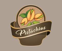 pistachios nut jar sticker in the form of a stylized basket on a light brown background vector