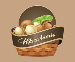 macadamia nut jar sticker in the form of a wicker basket on a light brown background vector