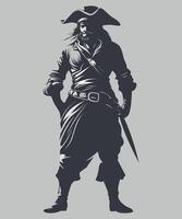 full length silhouette of a pirate in a hat in a helmet on a white background vector