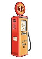yellow and red retro petrol pump for refueling with fuel and indicator isolated on white background vector