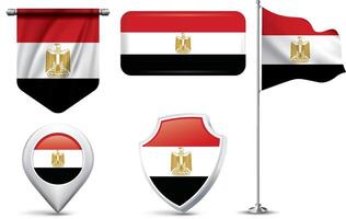 A set of 5 different designs of the Egypt national flag in various shapes vector