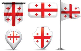 A set of 5 different designs of the Georgia national flag in various shapes vector