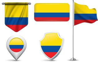 A set of 5 different designs of the Ecuador national flag in various shapes vector