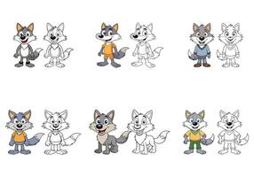 Cartoon Wolves in Different Color Variations Ready for Coloring vector