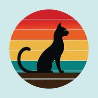 Retro Sunset Silhouette of a Black Cat vector