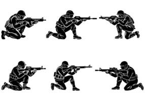 Military Soldiers in Combat Positions Silhouette Pattern vector