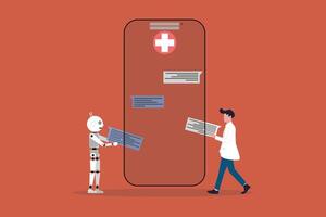 Doctor and artificial intelligence robot communication.connecting artificial intelligence technology futuristic, AI, with brain Machine future cooperation vector