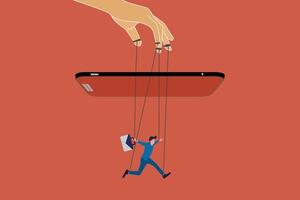 Giant Hand Controlling Businessman with Strings vector